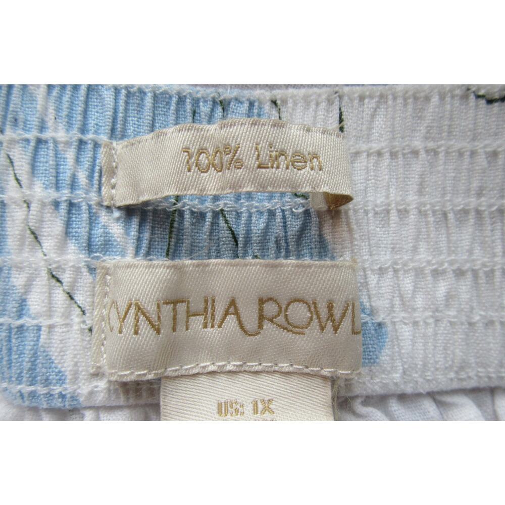 Cynthia Rowley 100% Linen Wide Leg Pull-On Crop Pants XL White Floral Beach Boho - Picture 4 of 11